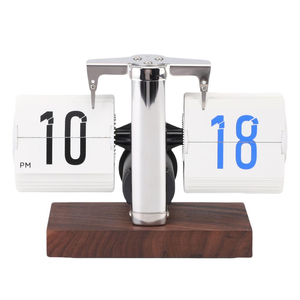 Vintage Flip Desk Clock - 12H Battery Powered Mechanical Digital Clock with Auto Flip Down Calendar, Decor for Living Room Table