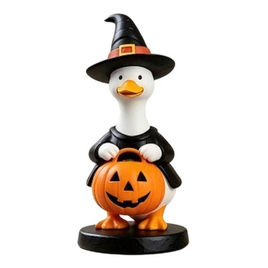 DYS Halloween Goose Figurine, Witch Hat Resin Ornament, Cute Ghost Statue for Tabletop Mantel Shelf Holiday Decoration