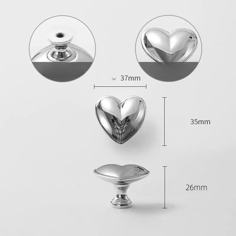 Creative Heart-shaped Handle, Modern Simplicity, Chrome Brushed, Drawer, Single Hole, High-end, Solid Wardrobe Handle