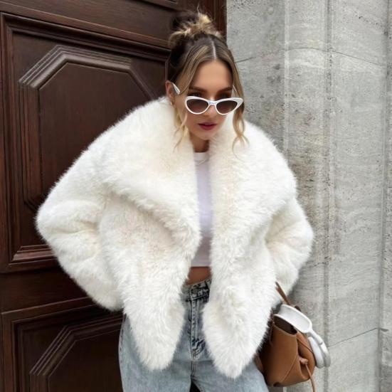 Women's Fluffy Faux Fur Jacket Long Sleeve Lapel Furry Coat Open Front Shaggy Jacket Winter Warm Outerwear