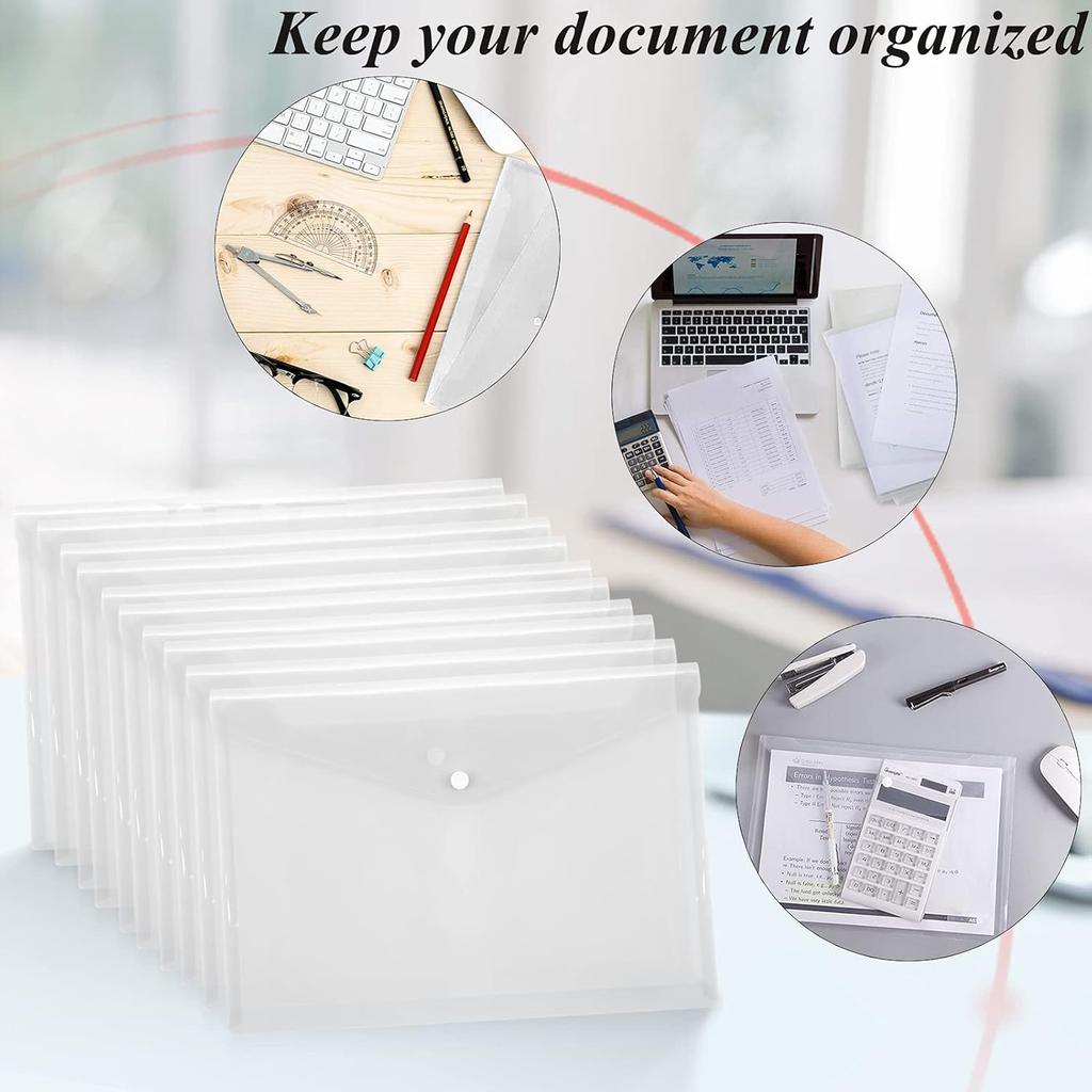 12 Pcs Plastic Envelopes Clear A5 Letter Size Waterproof Poly Envelopes Folders with Snap Closure for Office School Supplie