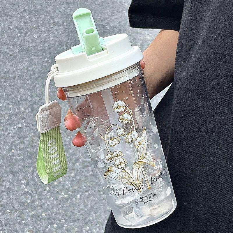 

The Cup Lid Can Be Used to Drink Water] Gardenia 316 Stainless Steel Large-Capacity Thermos Cup Outdoor Portable Tea Cup Summer Plastic Cup Green 600ml