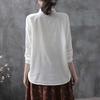 Women's Spring Fall Cotton Embroidered Long Sleeve Shirt – Loose Fit Casual Collared White Blouse Top