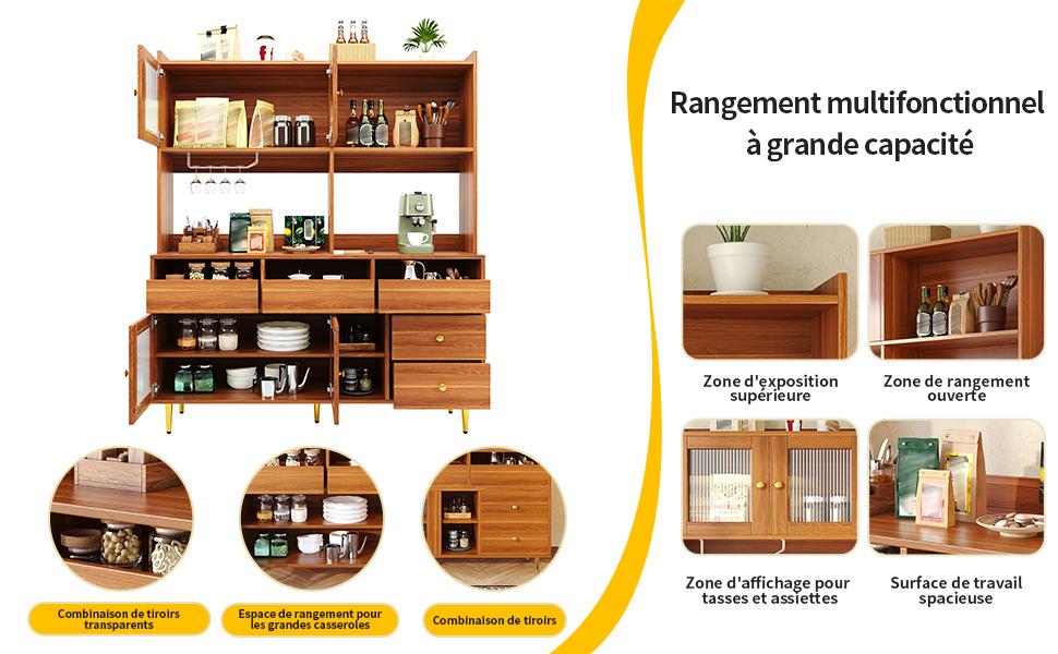 Restaurant Tall Cabinet (145 X 39 X 171 Cm), with Changhong Glass Door, Wine Glass Rack, Multi-Layer Storage, Wood Structure and Gold Decoration