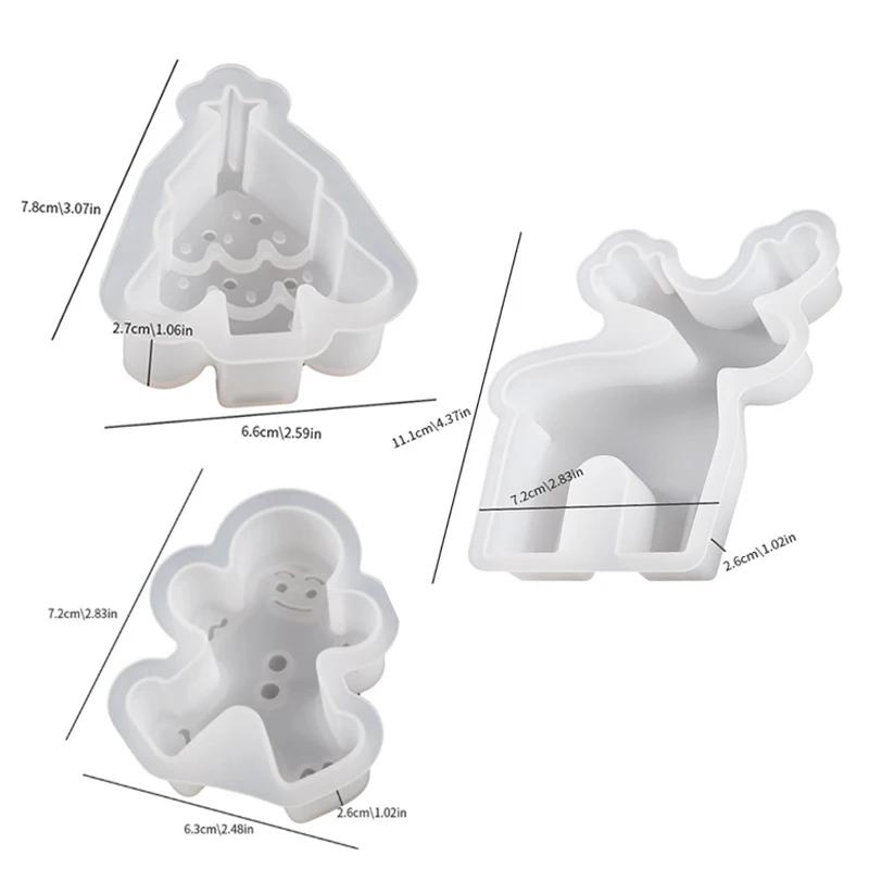 A Top quality 3Pcs Christmas Tree + Elk + Smiling Gingerbread Man Silicone Mold Set Design Suitable for DIY Candles Soap Plaster