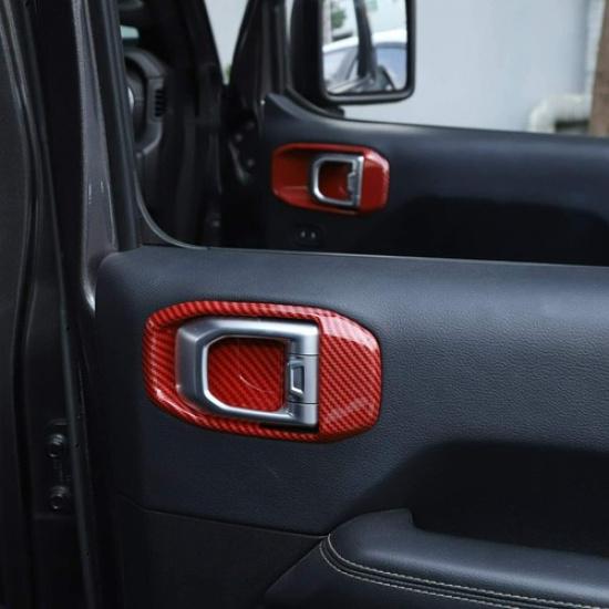 Door Handle Bowl Cover Trim Bezel for 2018+ Jeep Wrangler JL JT Red Carbon Fiber