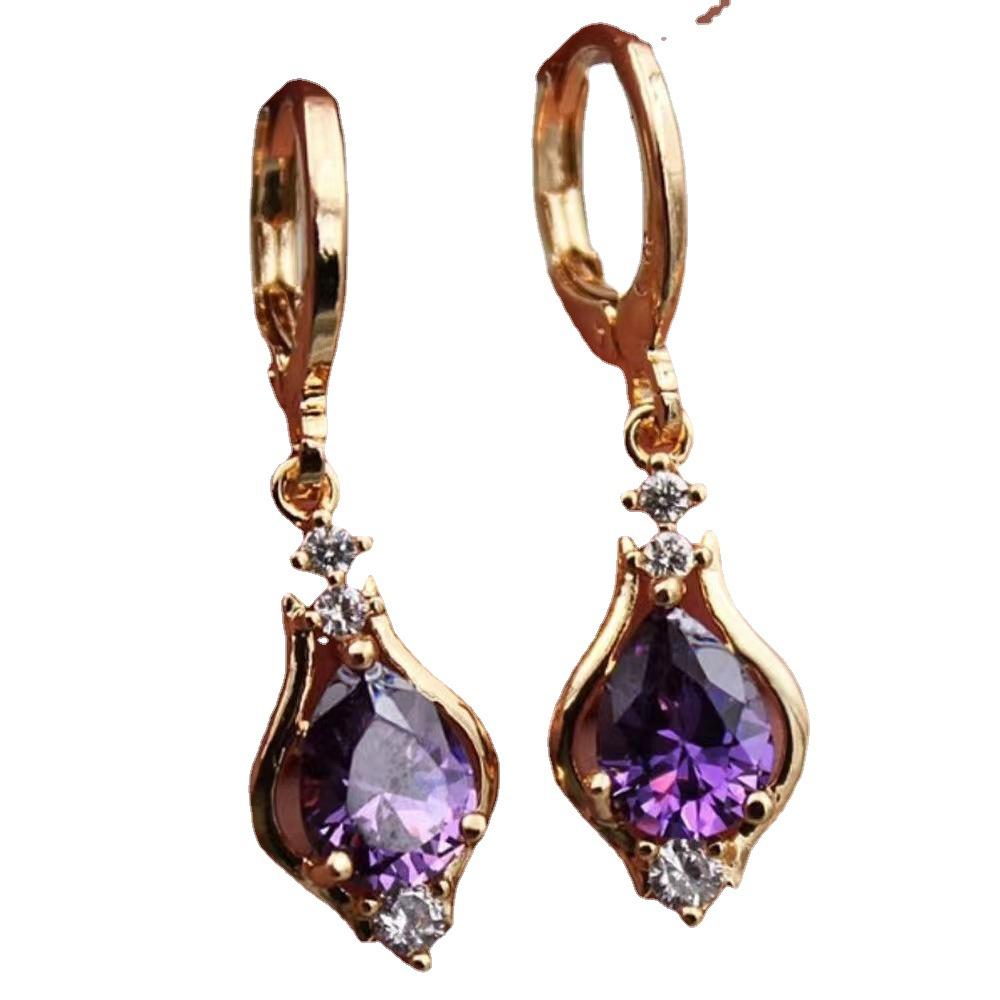 Luxuriöse Trendige Lila Wassertropfen Kristall Hängende Ohrringe für Damen Charme Hochzeit Braut Party Korea Ohrring Schmuck Accessoire Geschenk