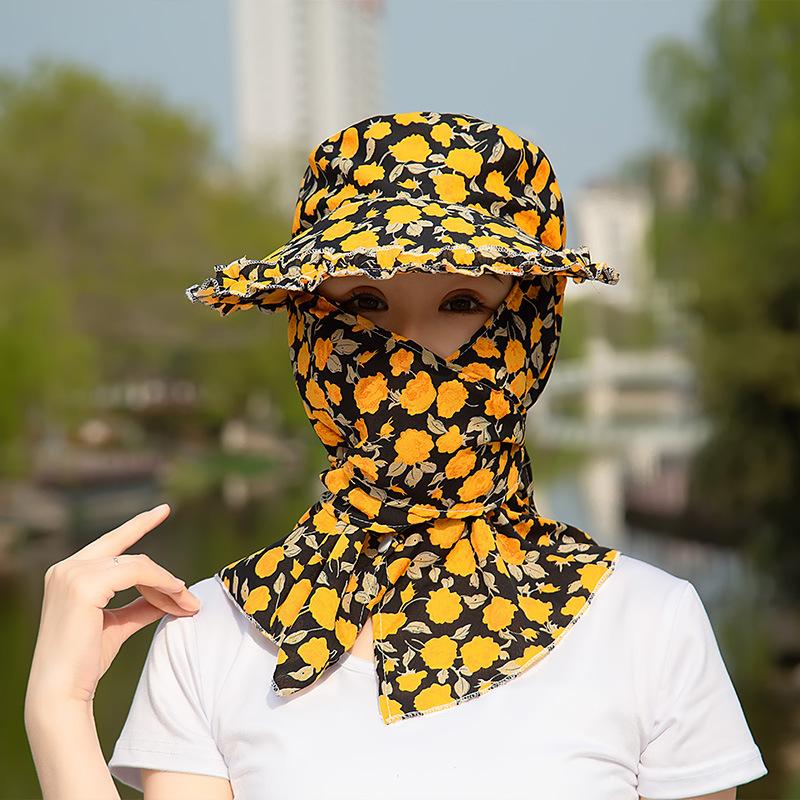New Sunscreen Bucket Hat Flower Quick-Drying Sun Hat Wide Brim Panama Balaclava Hat For Camping Hiking