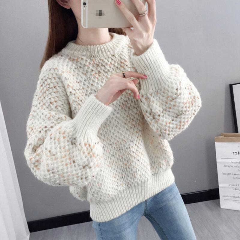 Women Pullover Sweater Autumn and Winter New Round Neck Bottomed Knitted Sweater Loose Wear Long Sleeve Pullover Sweater Female