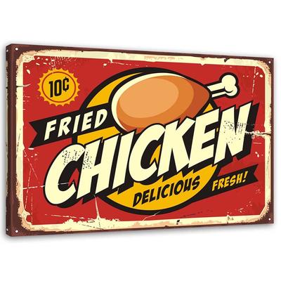 Leinwandbild Retro Schild Huhn