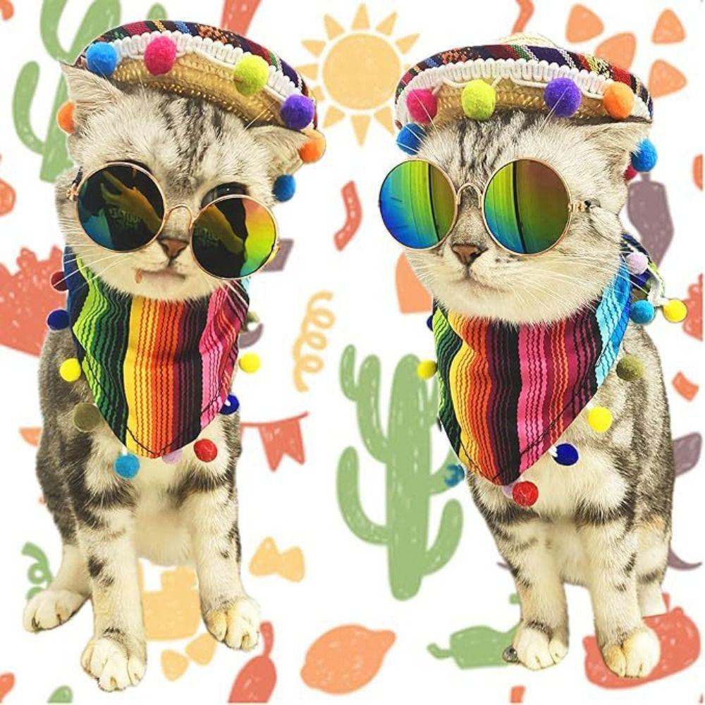 Adjustable Striped Pet Triangle Scarf Mexican Style Pet Neckerchief  Decorative Big White Goose