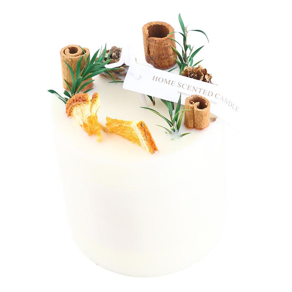 Duftkerze Sojawachs Trockenblume Glasabdeckung Holzuntersetzer Aromatherapie-Kerze zur Heimdekoration
