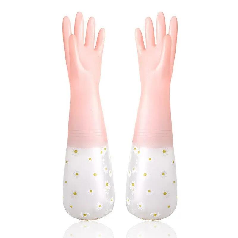 

Водонепроницаемые перчатки для уборки по дому, кухонные латексные перчатки для мытья посуды, прачечные, износостойкие резиновые перчатки 1pair розовый