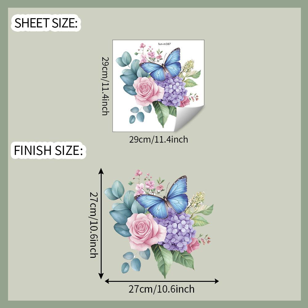 Hand Painted Rose and Butterfly Toilet Sticker Waterproof Self-Adhesive Removable Decal for Bathroom WC Decoration 29x29CM