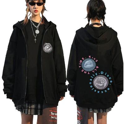 Kus De Hele Tijd Disco Af En Toe Rits Hoodie Mannen Vrouwen Kleding Oversized Rits Jas Hip Hop Retro Streetwear