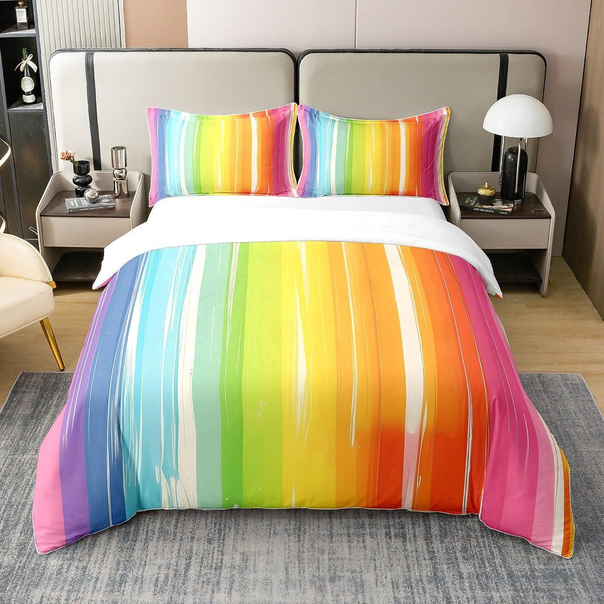 

Rainbow Stripe Printed Duvet Set Three-Piece 3D Digital Printing Kit Bedding Set EU single 135*200