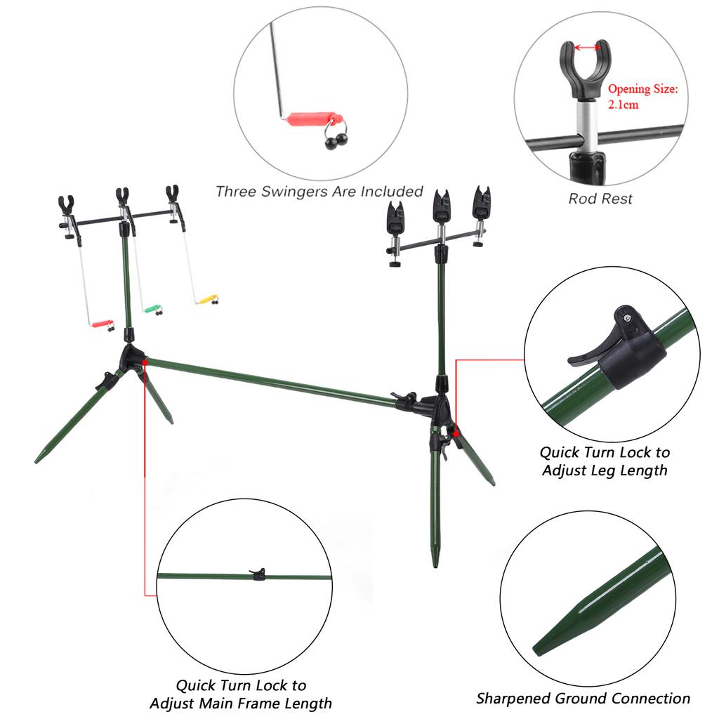 Adjustable Retractable Carp Fishing Rod Pod Stand Holder Fishing Pole Pod Stand Fishing Tackle Fishing Accessory With Alarm