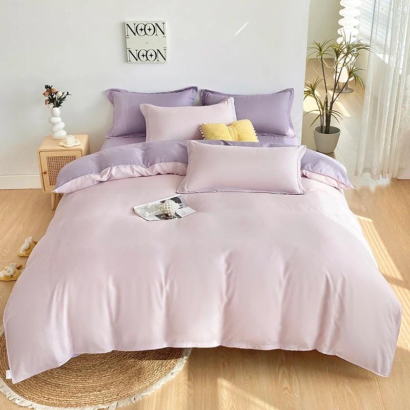 2-Side Color Blocking Duvet Cover 4Pcs Bedding Set Include Flat Sheet Fitted Sheet Two Pillowcases