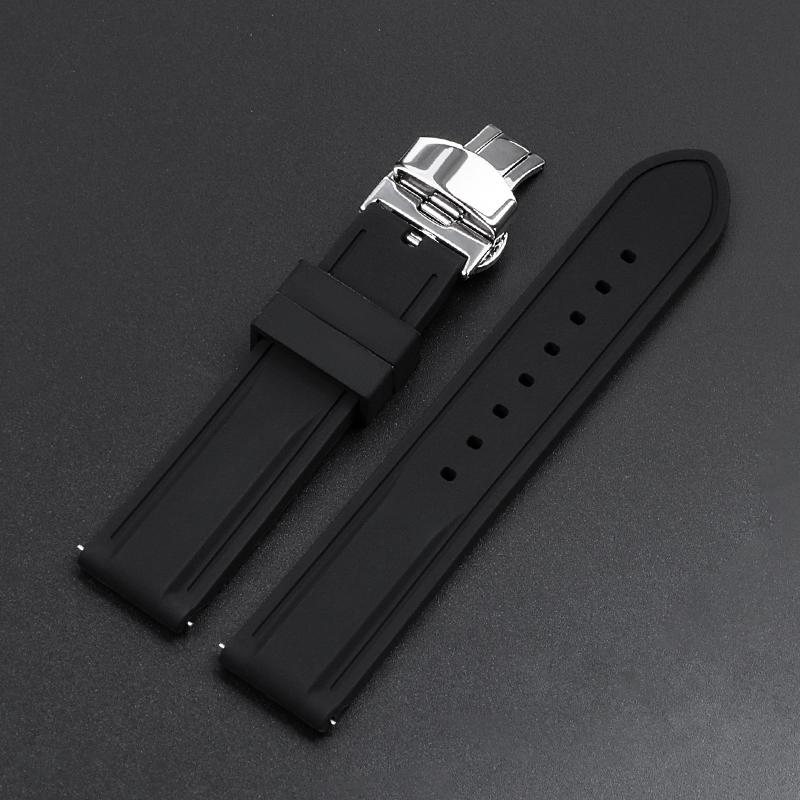 18mm 20mm 22mm 24mm Watch Band Strap Sport Rubber Silicone Watchband Stainless Steel Butterfly Buckle Watch Accessories