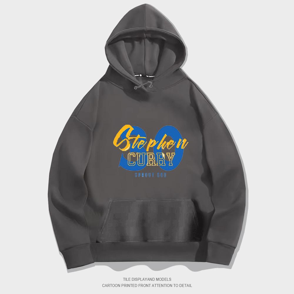 Autumn hooded sweater pullover European and American trend loose long-sleeved basketball casual printing yellow and blue No. 30 jacket