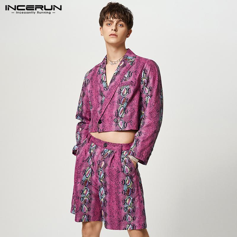 

INCERUN Весна Мужчины Печать 2 шт. Короткие пальто Блейзер Шорты Костюмы