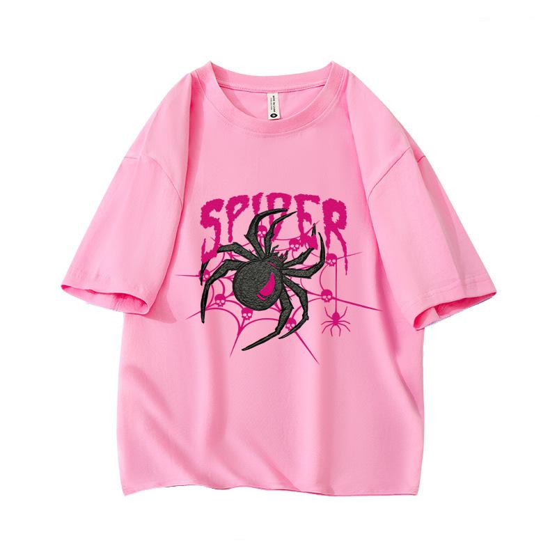 Y2k Dark Punk Spider Punk Oversized Short Sleeve O Neck T Shirt Graphic Print 100 Cotton 2000s Vintage Women Tops clothes Summer