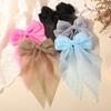 BABY BOWS Girls Long Big Bow Float Satin Clips Back Head Hair Clip Wine Red with The Same Temperament Elegant Hair Accessories