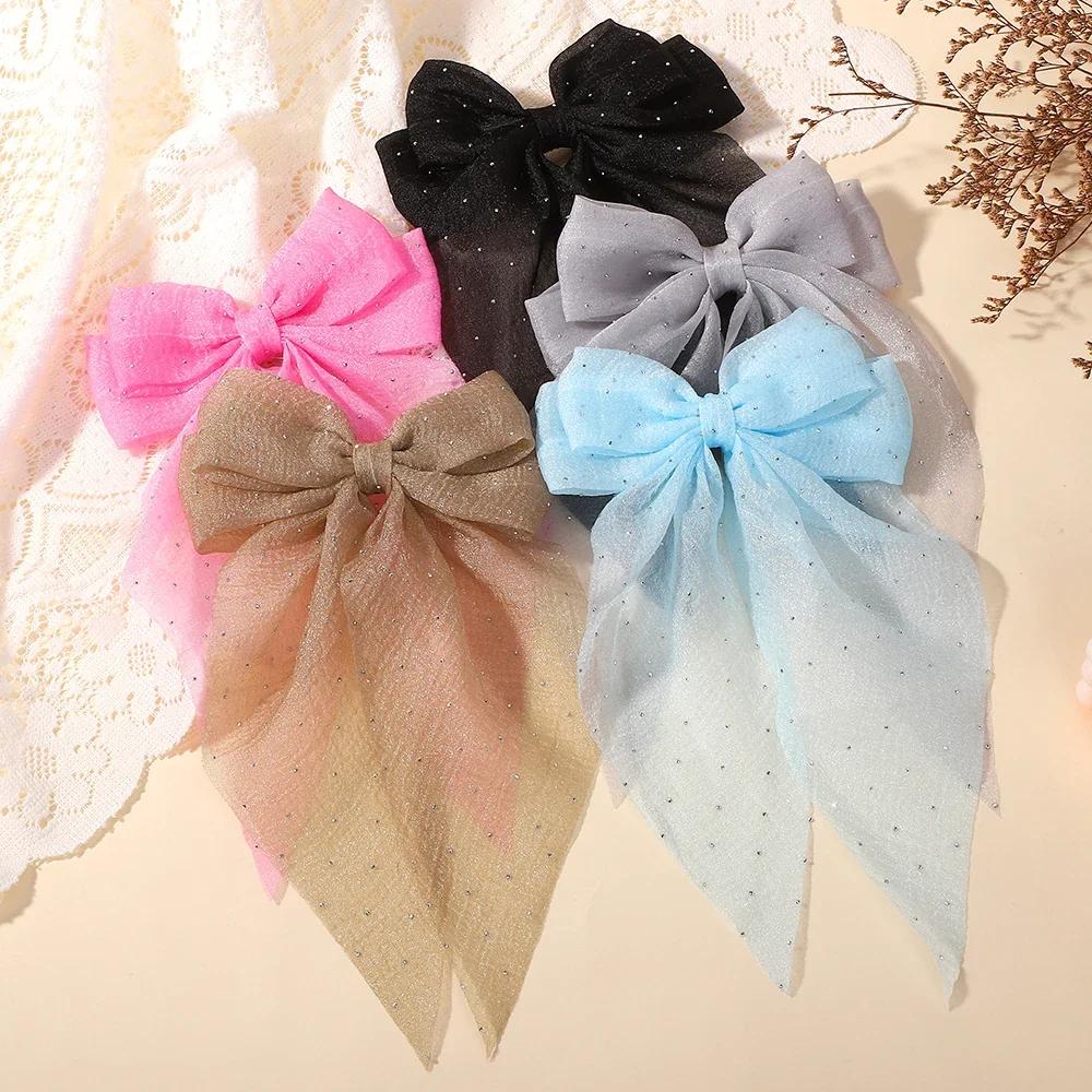 BABY BOWS Girls Long Big Bow Float Satin Clips Back Head Hair Clip Wine Red with The Same Temperament Elegant Hair Accessories