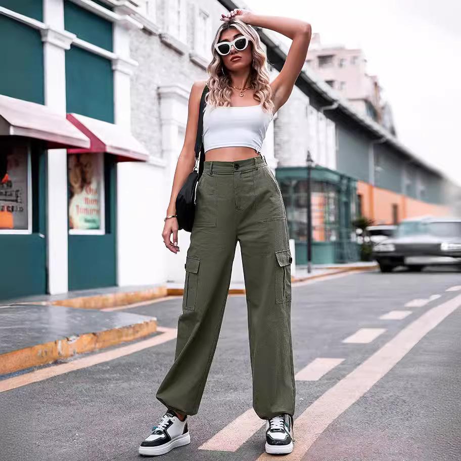 Ladies' Daily New Seasonal Commuting Business Leisure Pants With Pockets Made Of Pure Cotton And Comfortable Fit