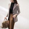 Double Breasted Women Blazer Warm Woolen Fabric Casual Mid Length Coat Slim Commuting Office Lady Spring Autumn