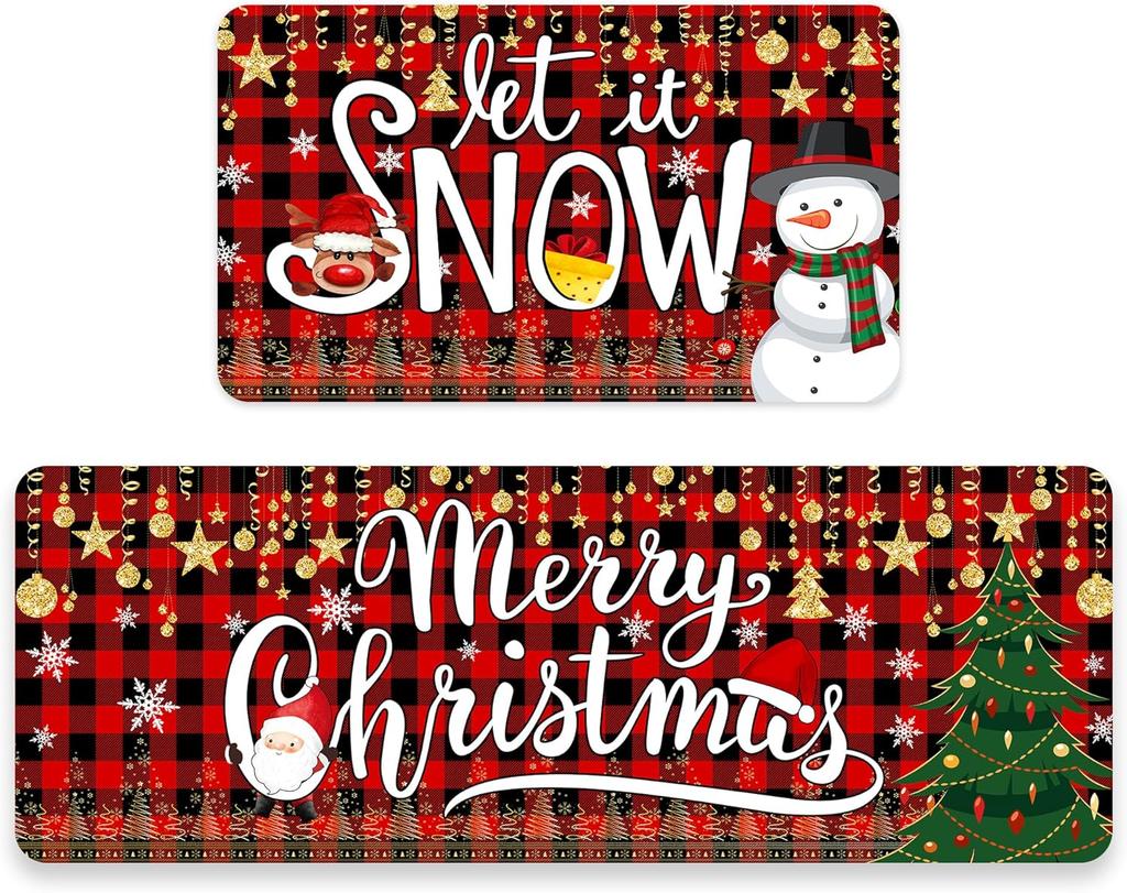 1/2Pcs Christmas Holiday Kitchen Floor Mat Home Decor Bedroom Balcony Long Carpet Festive Atmosphere Welcome Door Mat