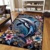 Dolphin Floral Art Rug for Modern Homes - Luxurious Ocean Theme Living Room Accent Piece Anti Slip Carpet Can Be Machine Washed