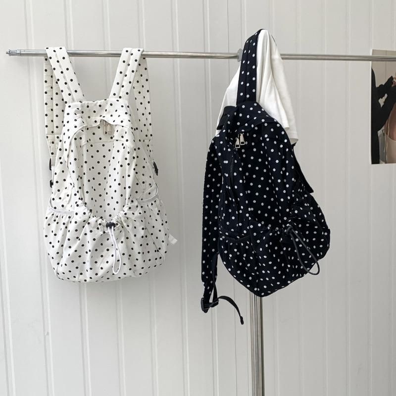 New backpack lightweight literary polka dot backpack girls campus wind drawstring pleated casual schoolbag