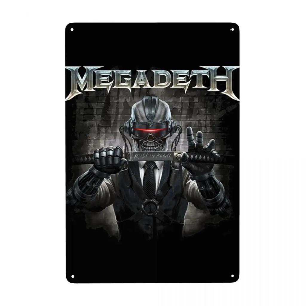 Megadeths Skull Metal Tin Sign Custom Retro Heavy Metal Band Plaque for Pub Cafe Yard Man Cave Bar Home Decor