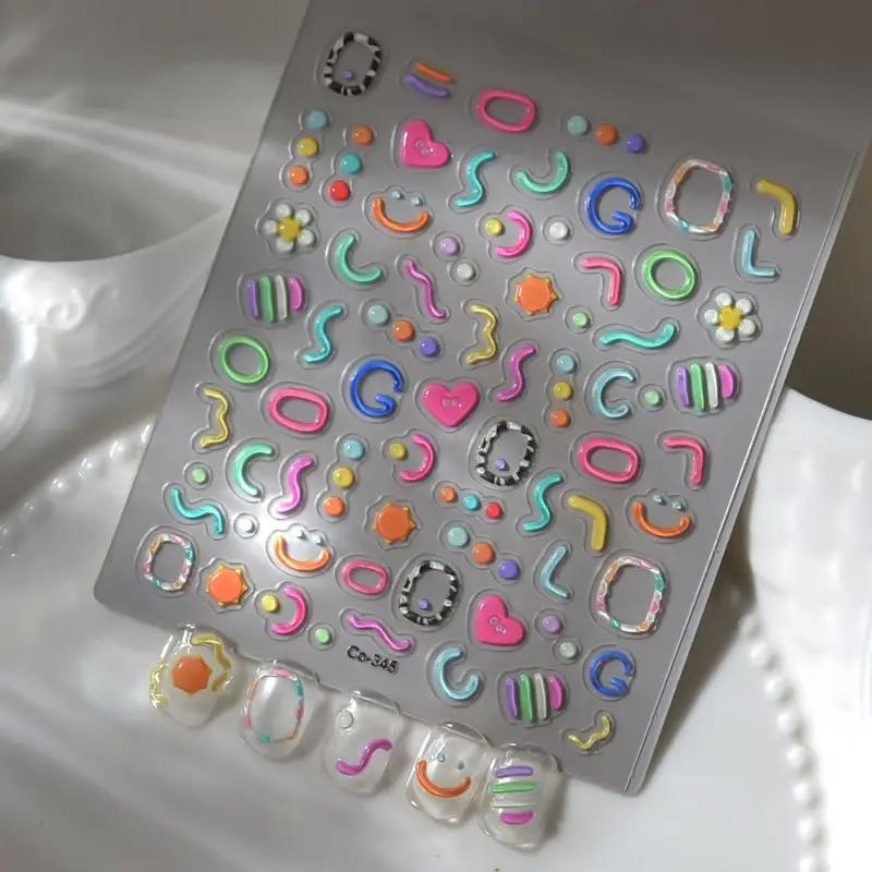 5D Embossed Jelly Nail Stickers - 3D Candy Colorful Floral & Heart Designs, Self-Adhesive Plastic Nail Art Decals for Hands, Feet, DIY Manicure