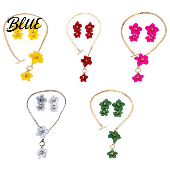 Alloy Floral Necklace Flower Jewelry Set for Women Pendant Dangle