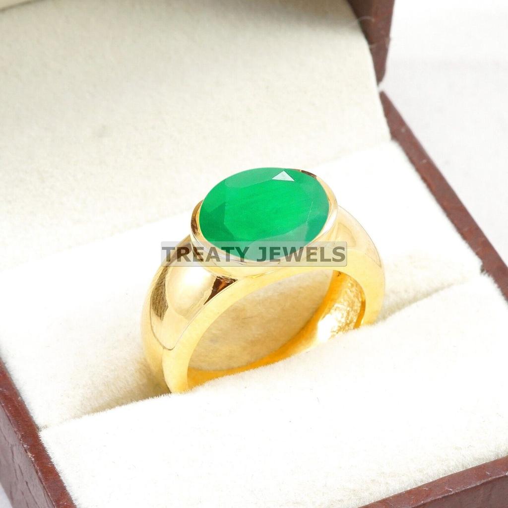 Emerald Oval Cut With 925 Sterling Silver Gold Plated Ring For Men's #B25 JL375671274595