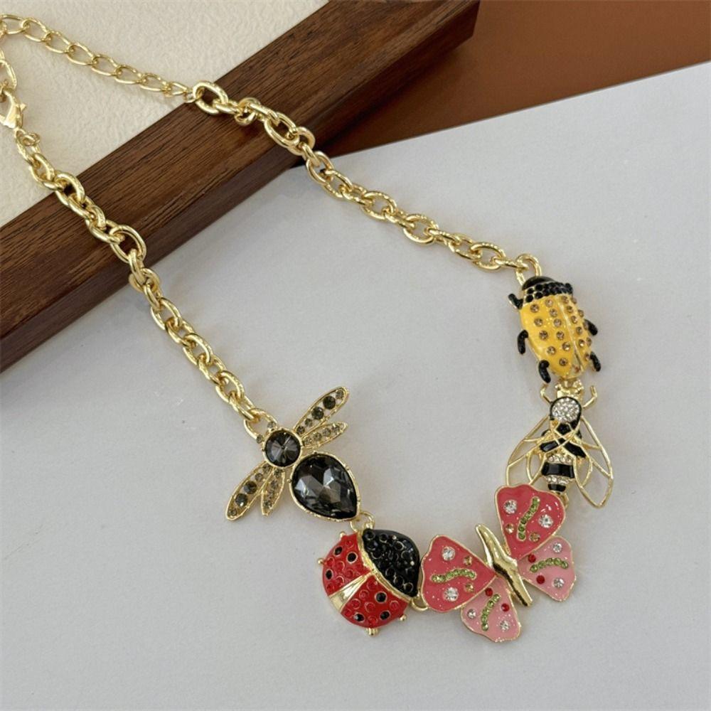 Fashion Metal Chain Vintage Enamel Necklace Butterfly Colorful Insect Earrings Personalized Bee Chunky Chain Necklac Gift