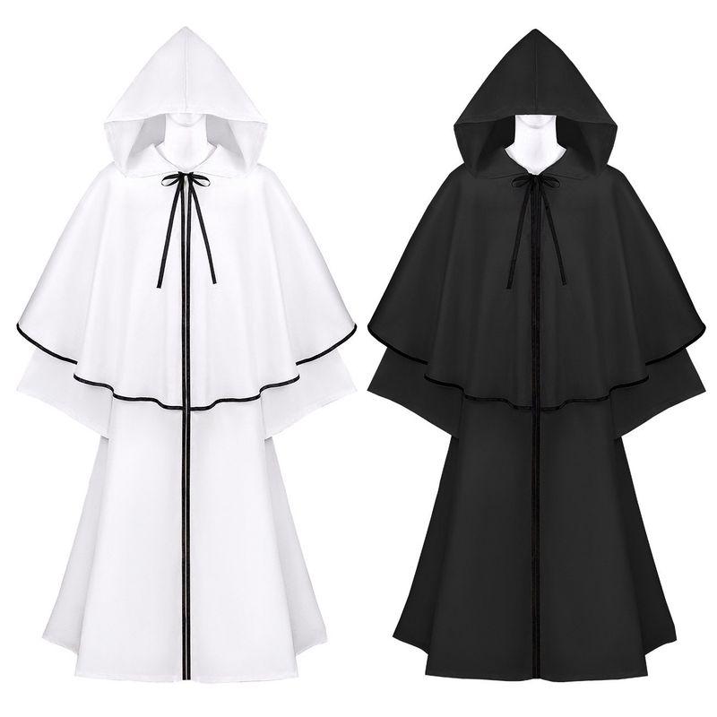 Medieval Hooded Big Cloak Long Sleeves Cloak Halloween Performance Costume Robe Wizard Death Cos Clothing.