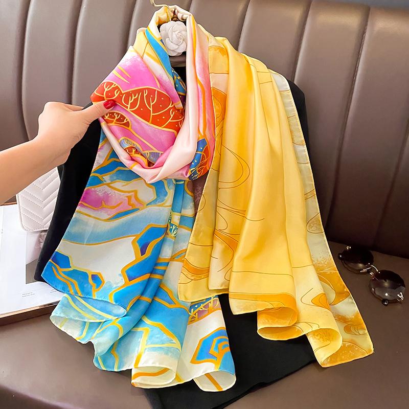 Spain Fashion Brand Women Silk Scarf Luxury Floral Stain Pashmina Shawls and Wraps Foulard Femme Bufandas Beach Hijab 180*90Cm