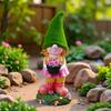 Solar Garden Gnome Statue with LED Light Holding Flower Basket Flocking