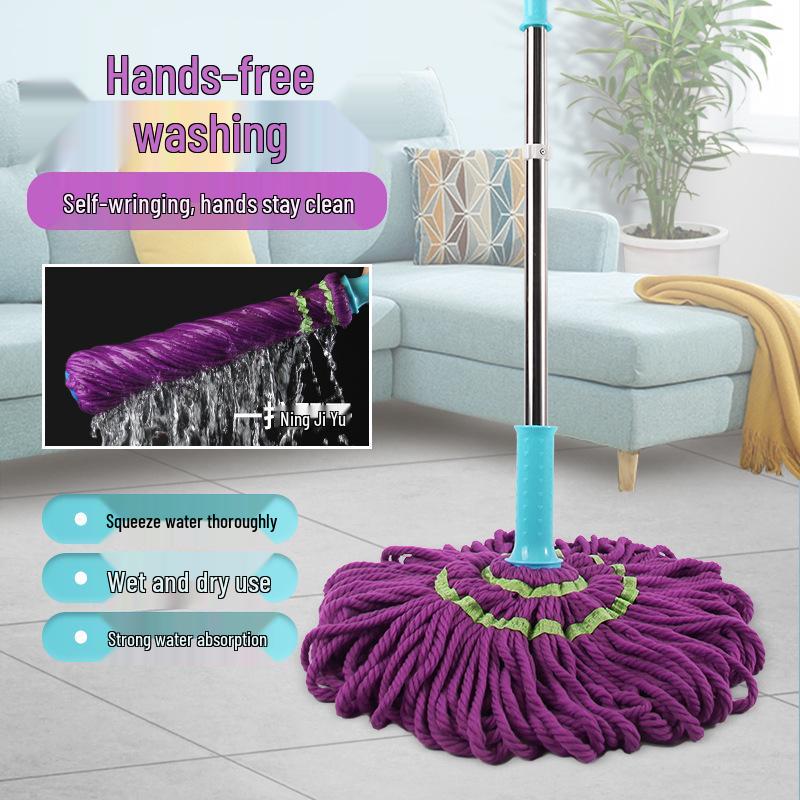 Two-Section Stainless Steel Self-Wringing Mop - Rotating, Hand-Free, Wet & Dry Use