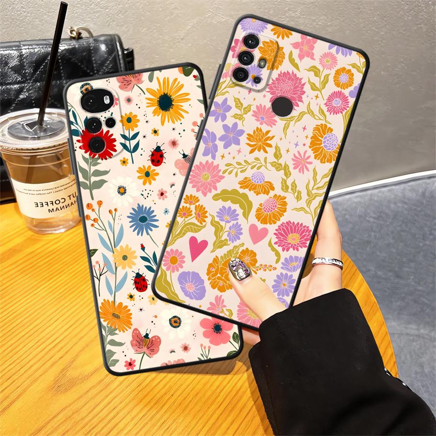 Cartoon Flower Art Case for Motorola Moto G52 G60s G22 Edge40 Edge 20 Pro 30 Lite G50 G51 G73 G53 G30 G71 G32 Phone Cover
