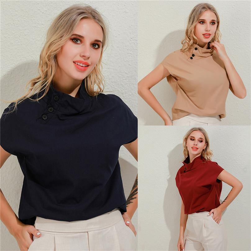 Hochwertiger Sommer Mode Damen Pullover Kurzarm Hemd Einfarbig Geknöpft Lässig Locker Oberteil