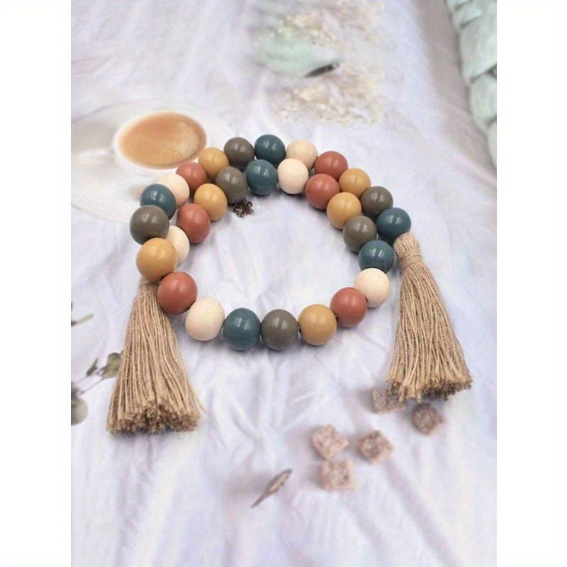 1pc Rustic Vintage Style Tassel Beaded Jute Rope Wall Hanging Home Decoration Wooden Beads String Best Gifts Birthday