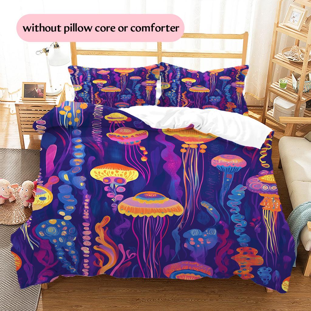 Colorful jellyfish  Pattern Bedding Quilt Set Quilt Cover Pillowcase Home Decoration  Gift (1 * duvet cover + 2 * pillowcase, without core)