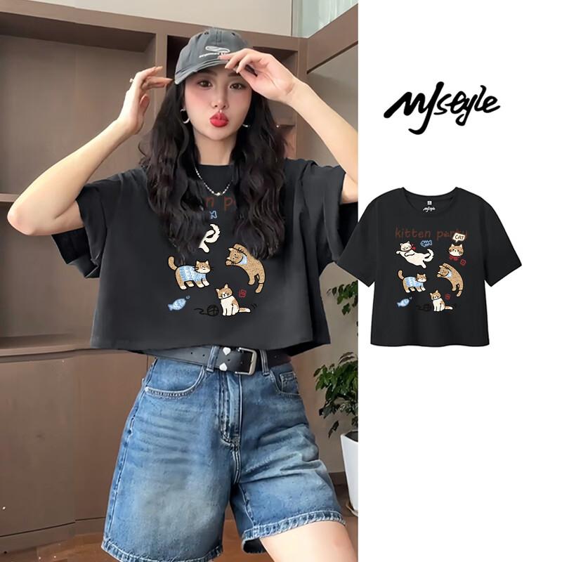 

MJ STYLE Plush Graffiti Cat Short Sleeve T-Shirt XL