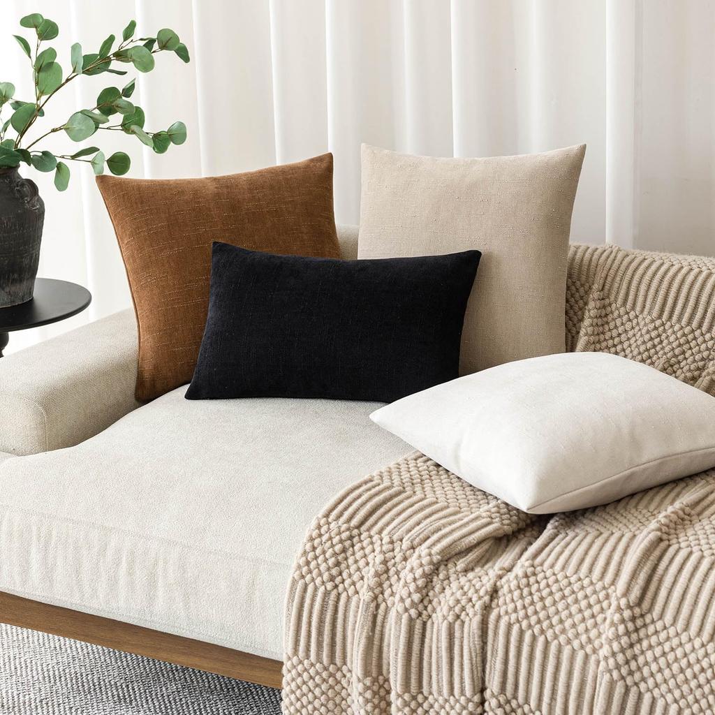 Pack of 2 Soft Textured Throw Pillow Covers Square Accent Solid Cushion Cover Cozy Farmhouse Pillow Case with Zippe for Couch