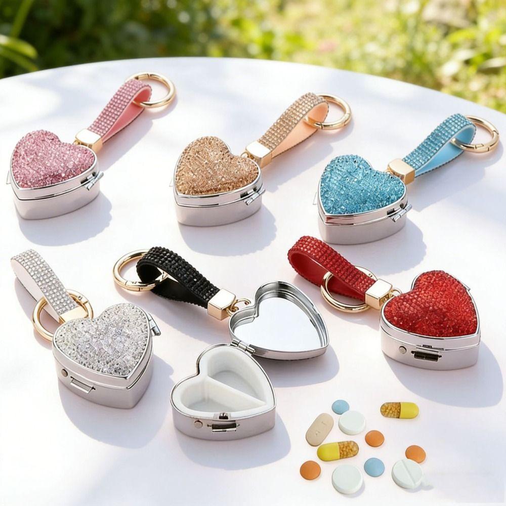 Portable Mini Pill Case Shining Bling Bling Key Pendant Compact Bag Hanging Ornaments Car Hanging