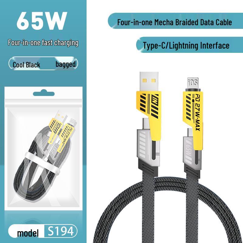 65W Multi-Charging Fast Mecha Cable: 4-in-1 Type-C Compatible with Huawei & Apple Devices